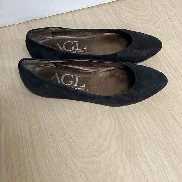 AGL Ballet Flat Shoes Women's 36.5/6.5 Black Suede Shimmer Pointed Toe Loafers - Picture 3 of 8